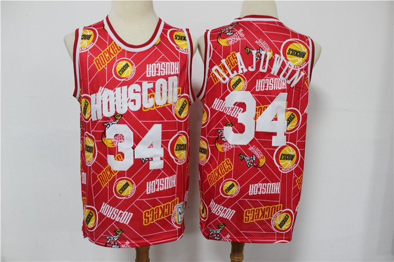 Men Houston Rockets 34 Olajuwon Red limited Throwback NBA Jersey Print